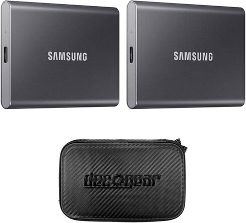 SAMSUNG MU-PC2T0T/AM Portable SSD T7 USB 3.2 2TB, Gray (2-Pack) Bundle with Deco Gear Hard EVA Case with Zipper in Saudi Arabia