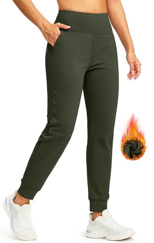 SANTINY المرأة صوف مبطن الركض مقاومة للماء عالية الخصر الحرارية Sweatpants سراويل شتوية المشي لمسافات طويلة الجري جيوب in Kuwait