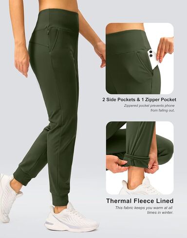 SANTINY المرأة صوف مبطن الركض مقاومة للماء عالية الخصر الحرارية Sweatpants سراويل شتوية المشي لمسافات طويلة الجري جيوب in Kuwait