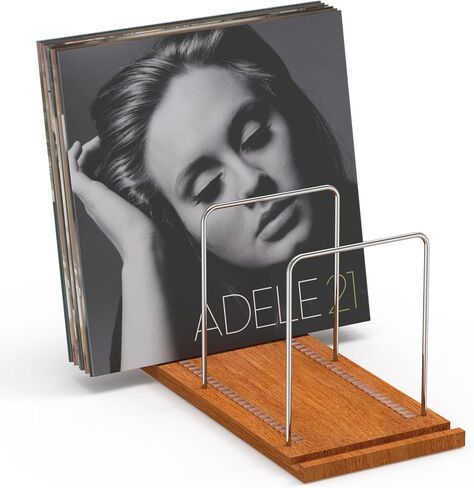 Vinyl Record Storage Holder Stand for 70 LPs, Solid Sapele Wood Vinyl Record Organizer with Now Playing Record Stand,Vinyl Holder for Albums Storage, Built-in Non-Skid Corrugated in Kuwait