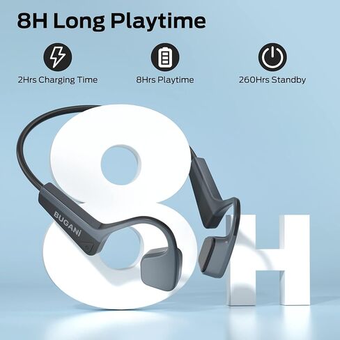 سماعات رأس BUGANI Bone Conduction، سماعات أذن مفتوحة، ميكروفون مدمج، وقت تشغيل 8 ساعات، سماعات رأس لاسلكية رياضية مقاومة للماء، بلوتوث 5.3، شحن سريع من النوع C للجري والسباحة وركوب الدراجات، أسود in Kuwait