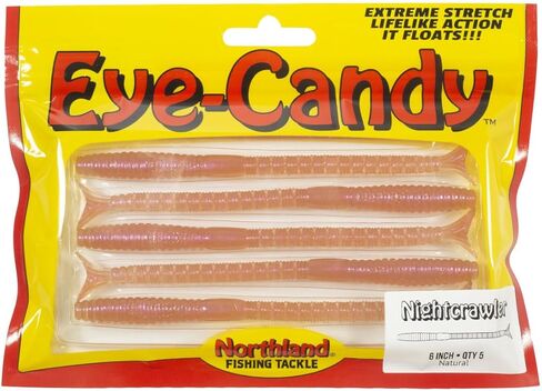 Northland Tackle Eye Candy Nightcrawler Floating 6" Soft Plastic Worm Lure for Walleye Fishing, 8 Realistic Colors, 5 Baits Per Pack in Kuwait