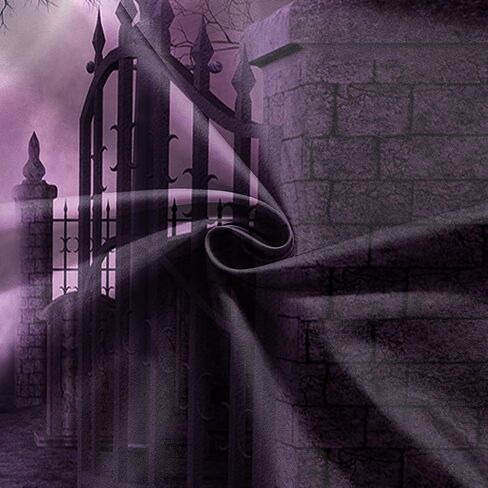 7x5Ft Black Halloween Night Full Moon Backdrop Horrible Cemetery Iron Gate Scary Background for Photography Gloomy Woods Graveyard Party Banner Halloween Party Decoration Photo Booth Props in Saudi Arabia