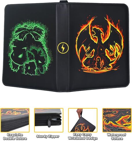 Card Binder for Pokemon Card, 4 Pocket 50 Double-Sided Pages for 400 Card Pocket Premium Zip PU Card Binder for Pokemon, Collectible For TCG,MTG,Baseball,Football Trading Card Game (Yellow) in Saudi Arabia