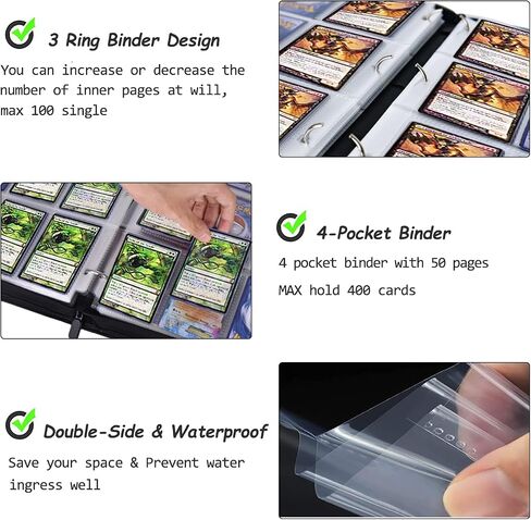 Card Binder for Pokemon Card, 4 Pocket 50 Double-Sided Pages for 400 Card Pocket Premium Zip PU Card Binder for Pokemon, Collectible For TCG,MTG,Baseball,Football Trading Card Game (Yellow) in Saudi Arabia