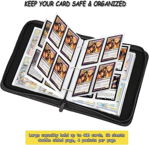 Card Binder for Pokemon Card, 4 Pocket 50 Double-Sided Pages for 400 Card Pocket Premium Zip PU Card Binder for Pokemon, Collectible For TCG,MTG,Baseball,Football Trading Card Game (Yellow) in Saudi Arabia