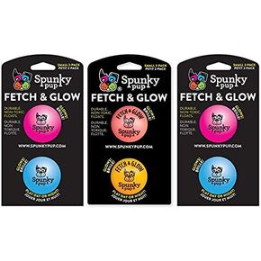 Spunky pup 6 Pack of Fetch & Glow Dog Toy Balls, Small 1.75 Inch, Assorted Colors