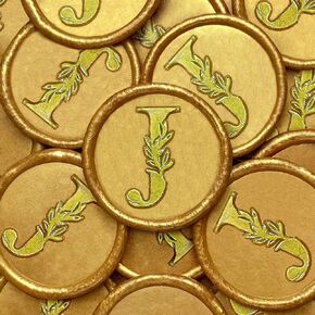 25Pcs Wax Seal Stickers Handmade Vintage Botanical Leaves Adhesive Letter Wax Stickers for Wedding Party Invitations, Envelope, Gift Wrap, Christmas(Initial J, Gold)