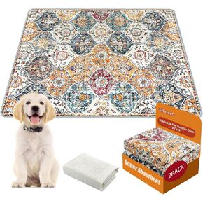 Washable Pee Pads for Dogs, (2 Pack, 36"x42") Absorbent Puppy Pads with Non-Slip Rug, Super Leakproof Thickening Dog Traning Pads Whelping Pad for Dogs, Doggie (Orange-1, 36"×42")