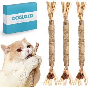 CoguZed 3 Pcs Catnip Sticks Cat Chew Stick Silvervine for Cats, Cat & Kitten Chew Toys, Silvervine Sticks for Cats, Cat Dental Toy Teeth Cleaning, Cat Treat Sticks