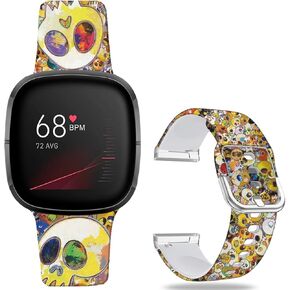 Halloween Scary Ghost of Death Bands Compatible with Fitbit Sense/Sense 2/Versa 3/Versa 4 Band Fancy Soft Sport Silicone Cartoon Holiday Strap Men Women