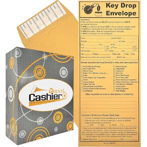 500 Cashier Depot Night/ After Hours Key Drop Envelope For Auto Shop Repair or Service, 4 1/8" x 9 1/2", Peel & Seal, Open End, Premium 24LB Kraft, 500/Box