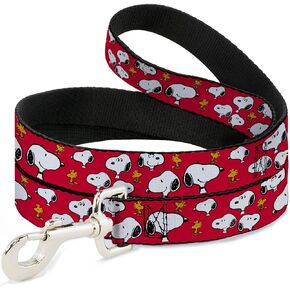 Peanuts Worldwide LLC Pet Leash, Dog Leash, Peanuts Snoopy and Woodstock Poses Scattered Red, 4 Feet Long 0.5 Inch Wide