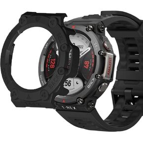 Compatible for Amazfit T-Rex 2 Case, Anti-Scratch Lightweight Shockproof Bumper Case Cover Compatible for Amazfit T-Rex 2 Smart Watch (2 pack-Red+Black)