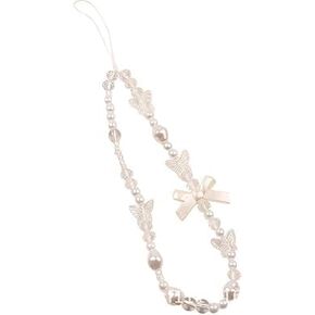 1pc Wite Bowknot Pearl Beads Phone Chain Cellphone Strap,Creative Beaded Phone Charm Strap Mobile Lanyard Wrist Strap,Anti-lost Hanging Cord Phone Accessories for Women Girls,Car Keychain,Décor