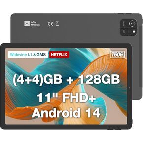 AGM PAD T1 11-Inch Android 14 Tablet, 1920*1200 FHD+ IPS Display, T606, Widevine L1 & GMS Certified, 8(4+4)GB + 128GB[TF 1TB], 7000mAh, GPS, OTG, BT5.0, w/Protective Case & Screen Protector, WiFi Only
