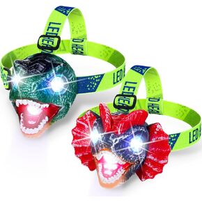 VIHOSE 2 Pcs Dinosaur Headlamp for Kids Outdoor LED Dinosaur Headlight for Kids Sound and Mute Mode Kids Flashlight Toy Camping Accessories Birthday Gift Halloween Christmas New Year