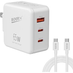 65W Gallium Nitride USB C Charger - Compact USB C Charger Block USB & Type-C 3 Ports Fast Charger USB C Portable Fast Charger for Travel,Business,Daily
