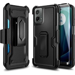 for Motorola Moto G 5G 2023 / Moto G Power 5G 2023 Case, Drop Protection Rugged Belt-Clip Holster, Card Holder/Built-in Stand, Heavy Duty Armor Defender Shockproof Cover (Black)