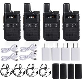 KSUN 4 Pack Walkie Talkies for Adults with Earpiece and Mic 22 FRS Channels Drop-Resistant, Dotted Matrix Display Long Range VOX 4000mAh Battery for Cruise Hiking Camping M6