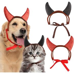 2Pcs Halloween Pet Costume Devil Horn Headdress Headband Accessory, Adjustable Strap Funny Demon Cosplay Dress Up Accessories for Dogs Cats Halloween Party Photo Cosplay and Daily Wearing (Medium)