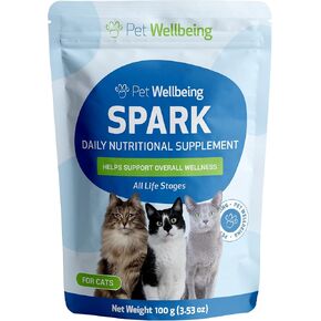 Pet Wellbeing Spark Daily Nutritional Greens Superfood for Cats - Probiotics, Prebiotics, Digestive Enzymes, Amino Acids, Antioxidants, Vitamin D, Spirulina - Veterinarian-Formulated 3.53 oz (100 g)