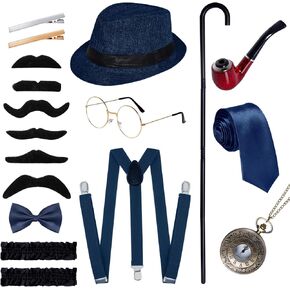 Ishua 1920s Men Costume Accessories, 18 pcs Old Men Gangster Costume Set, Roaring Retro Mens Gatsby Accessories 1920s