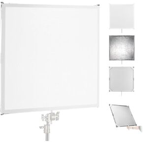 NEEWER Light Diffusion Panel Scrim Kit with Silver/White Reflector Film 35"x35" Foldable Frame with 5/8" Baby Pins Handle for C Stand 3 in 1 Diffuser for Studio Portrait Product Photography, SF9090F