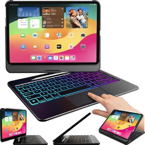 Snugg iPad Air 13 Inch Case Keyboard, Backlit Trackpad iPad Air Keyboard Case 360 Degree Rotatable iPad Air Case with Keyboard - Black