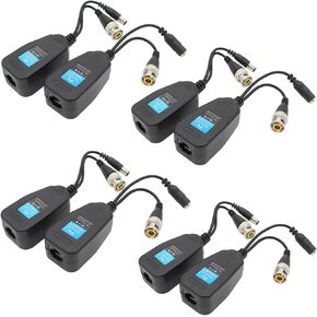 Vedio Balun Cat5 RJ45 to BNC Vedio Baluns transciver Passive 4 Pairs with DC Power Connector for 720P 1080P 3MP 4MP 5MP 8MP HD-CVI/TVI/AHD/CVBS/960H Camera System