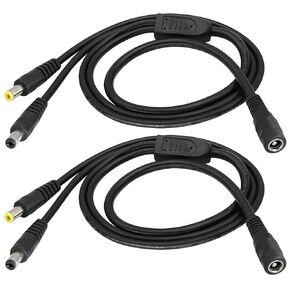 DC Power Y Splitter Cable,DC 5.5mm x 2.5mm 1 Female to DC 5.5mm x 2.5mm Male and DC 5.5mm x 2.1mm Male Power Cord 18AWG 12v Cable for CCTV Security Camera, LED Strip Light(2pack/2.3ft)