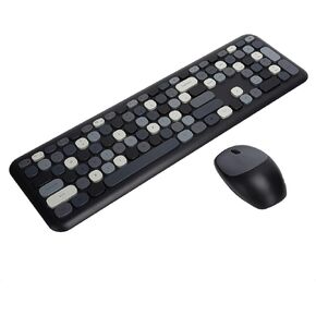 Yoidesu Keyboard Mouse Set, Retro Round Keycaps Keyboard 110 Keys Quiet 2.4G Keyboard 3 Keys Mouse Compatible for Windows XP / win7 / win8 / win10(Black and Gray Mixed)