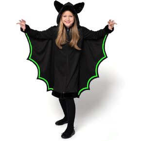 Spooktacular Creations Vampire Bat Costume Glow in the Dark, Girl Black and Silver Bat Wings Costume for Kids, Vampire Bat Wings Cape for Halloween