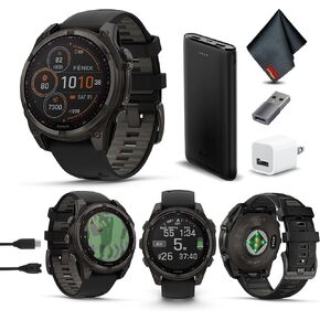 Garmin Fenix 8 47MM Solar Sapphire Multisport GPS Smartwatch Carbon Gray DLC Titanium with Black Gray Silicone Band, Built-in LED Flashlight, Health & Fitness Smart Watch Bundle for Men & Women