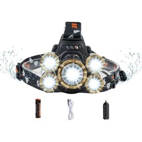 COSOOS Rechargeable Headlamp Flashlight, Bright LED Headlamp,3500 Lumen 4-Mode Headlight,Waterproof, Zoomable Headlamp for Adults, Head Lamp for Hardhat, Li-ion Battery Included