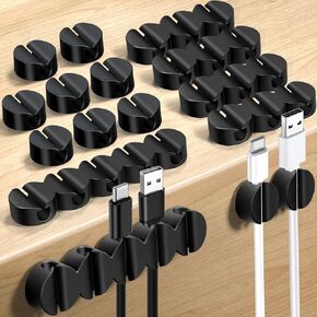 Cord Holder Cable Clips 16 Pack Black Self Adhesive Cord Clips Desk Wire Holder Cable Organizer Cord Management Cord Keepers for Charging Cords Wire Clips for Desk Home Office Car Nightstand