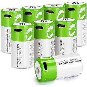 C Batteries Rechargeable with USB 4 in 1 Cable 8 Pack C Size Cell Lithium Batteries LR141.5V Li-ion Power for Long-Lasting Use in Floodlights in Kuwait
