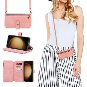 ZCDAYE for Samsung Galaxy S24 Ultra Crossbody Wallet Case with Card Holder, Premium Zipper Leather Long Shoulder Lanyard Strap Flip Cover for Samsung S24 Ultra 6.8 inch - Black