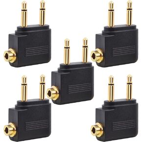 5pcs Airplane Headphone Adapters Golden Plated Dual 3.5mm Male to 3.5mm Female Airplane Headphone Adapter for Audio Jack to Plug Air Plane Flight Connector Dual Socket Earphone