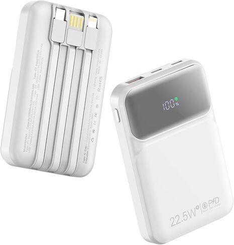 شاحن محمول 10000 مللي أمبير مع كابل مدمج، حزمة بطارية USB C للشحن السريع PD 22.5 وات، شاشة LCD لبنك الطاقة للهاتف الخلوي لهاتف iPhone 16/16 Pro/16 Plus/15/14/13/12/11/X، وSamsung، إلخ in Saudi Arabia