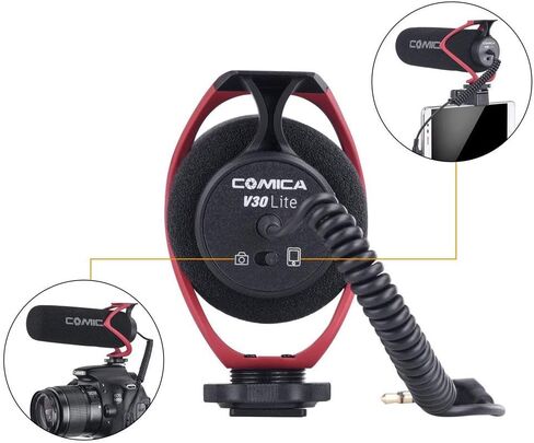 COMICA CVM-V30 LITE Video Microphone,Super-Cardioid Condenser On-Camera Shotgun Microphone for Canon Nikon Sony Panasonic DSLR Cameras,Mic for iPhone Android Smartphone with 3.5mm Jack(Red) in Kuwait