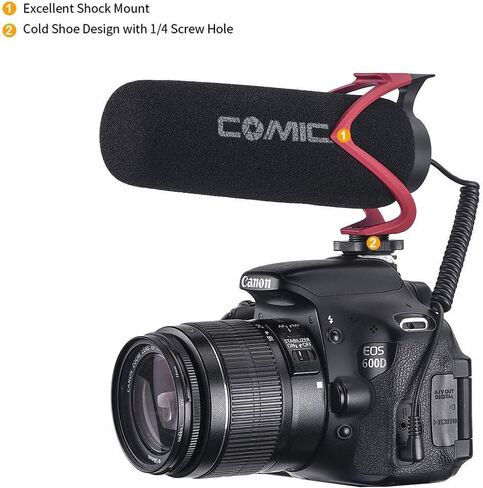 COMICA CVM-V30 LITE Video Microphone,Super-Cardioid Condenser On-Camera Shotgun Microphone for Canon Nikon Sony Panasonic DSLR Cameras,Mic for iPhone Android Smartphone with 3.5mm Jack(Red) in Kuwait