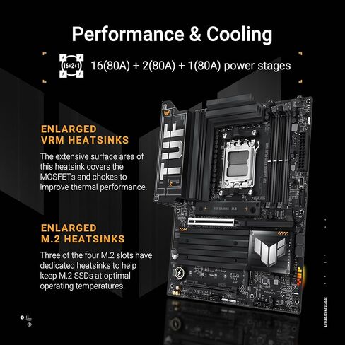 ASUS TUF Gaming X870-PLUS WiFi AMD AM5 X870 ATX Motherboard, 16+2+1, 80A SPS Power Stages, DDR5, PCIe 5.0 Ready, Four M.2 Slots, Wi-Fi 7, 2.5Gb LAN, HDMI, USB4® 40Gbps, SATA 6 Gbps, USB 20Gbps Type-C in Saudi Arabia