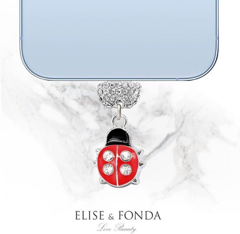 ELISE & FONDA CP440 منفذ شحن USB كريستال مضاد للغبار قابس هاتف Little Ladybug لهاتف iPhone 13/12/11/ XS MAX/XR/X/8 Plus/7/6S/8/SE iPad iPod (أحمر) in Saudi Arabia