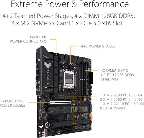 ASUS TUF Gaming X870-PLUS WiFi AMD AM5 X870 ATX Motherboard, 16+2+1, 80A SPS Power Stages, DDR5, PCIe 5.0 Ready, Four M.2 Slots, Wi-Fi 7, 2.5Gb LAN, HDMI, USB4® 40Gbps, SATA 6 Gbps, USB 20Gbps Type-C in Saudi Arabia