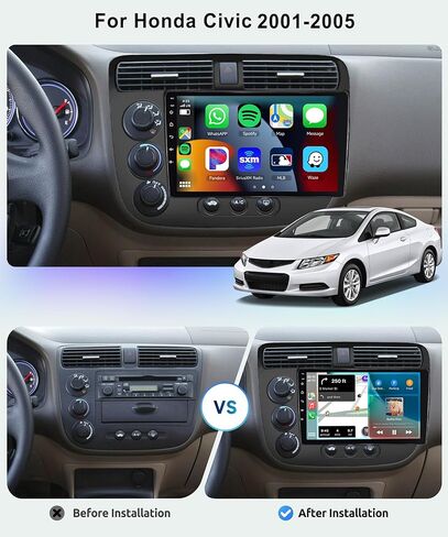 8 CORE 2G+64G لسيارة Honda Civic 2001-2005 ستيريو راديو السيارة مع CarPlay Android Auto، 9 بوصة 1280 * 720P IPS وحدة رأس شاشة تعمل باللمس Android 13 GPS WiFi Bluetooth 32-Band DSP SWC HD Camera in Saudi Arabia