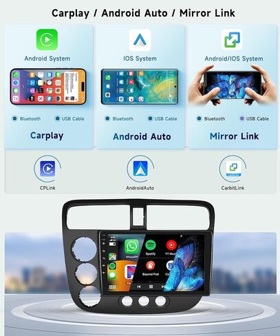 8 CORE 2G+64G لسيارة Honda Civic 2001-2005 ستيريو راديو السيارة مع CarPlay Android Auto، 9 بوصة 1280 * 720P IPS وحدة رأس شاشة تعمل باللمس Android 13 GPS WiFi Bluetooth 32-Band DSP SWC HD Camera in Saudi Arabia