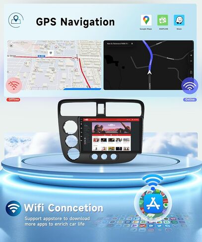 8 CORE 2G+64G لسيارة Honda Civic 2001-2005 ستيريو راديو السيارة مع CarPlay Android Auto، 9 بوصة 1280 * 720P IPS وحدة رأس شاشة تعمل باللمس Android 13 GPS WiFi Bluetooth 32-Band DSP SWC HD Camera in Saudi Arabia