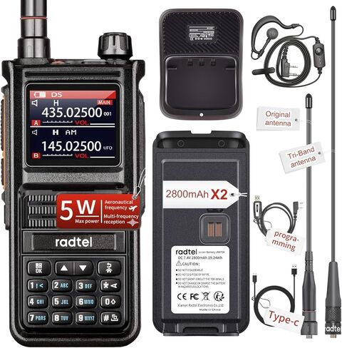 راديو Radtel RT-470X Ham مع جهاز استقبال الطقس NOAA، أجهزة اتصال لاسلكية طويلة المدى 256CH راديو ثنائي الاتجاه مع شاحن سطح المكتب، بطارية 2X 2800 مللي أمبير في الساعة، هوائي ثلاثي الموجات in Kuwait