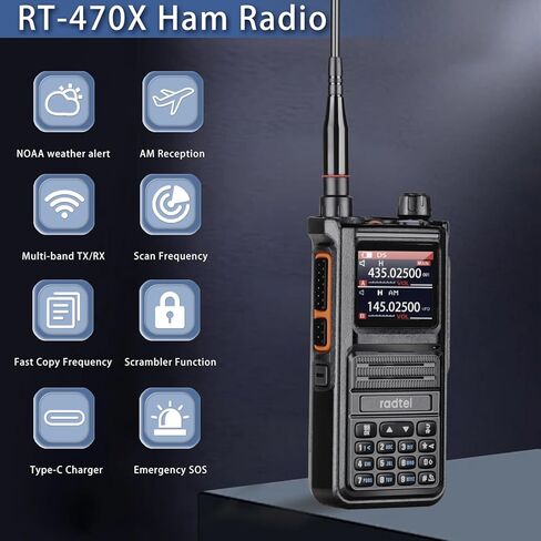 راديو Radtel RT-470X Ham مع جهاز استقبال الطقس NOAA، أجهزة اتصال لاسلكية طويلة المدى 256CH راديو ثنائي الاتجاه مع شاحن سطح المكتب، بطارية 2X 2800 مللي أمبير في الساعة، هوائي ثلاثي الموجات in Kuwait